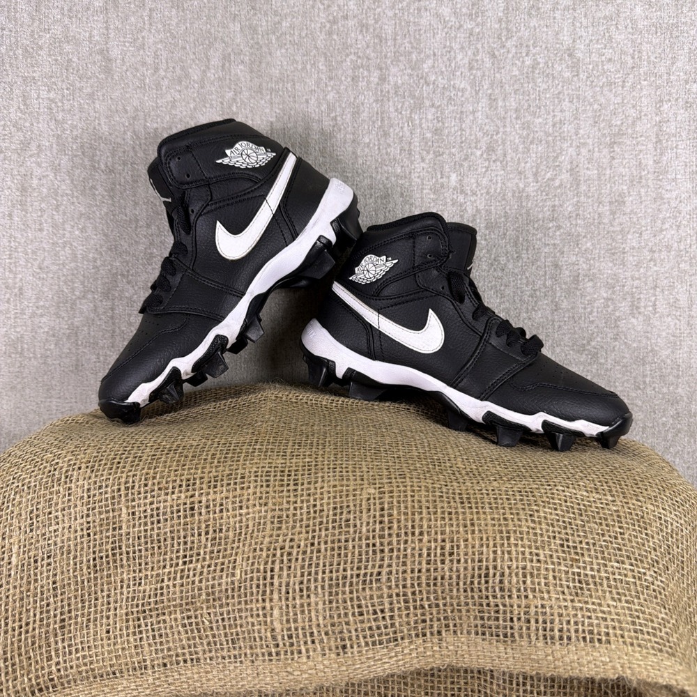 Nike Air Jordan 1 Mid Cleats GS Black White SZ 3Y Youth Football Baseball